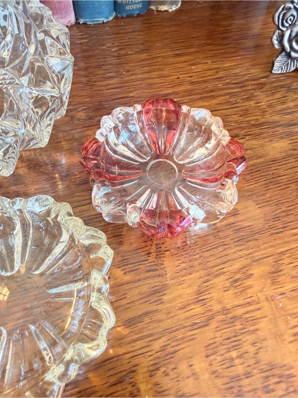 3 Vintage Anchor Hocking Glass Ashtrays Ruby Red and Clear - Picture 15 of 17